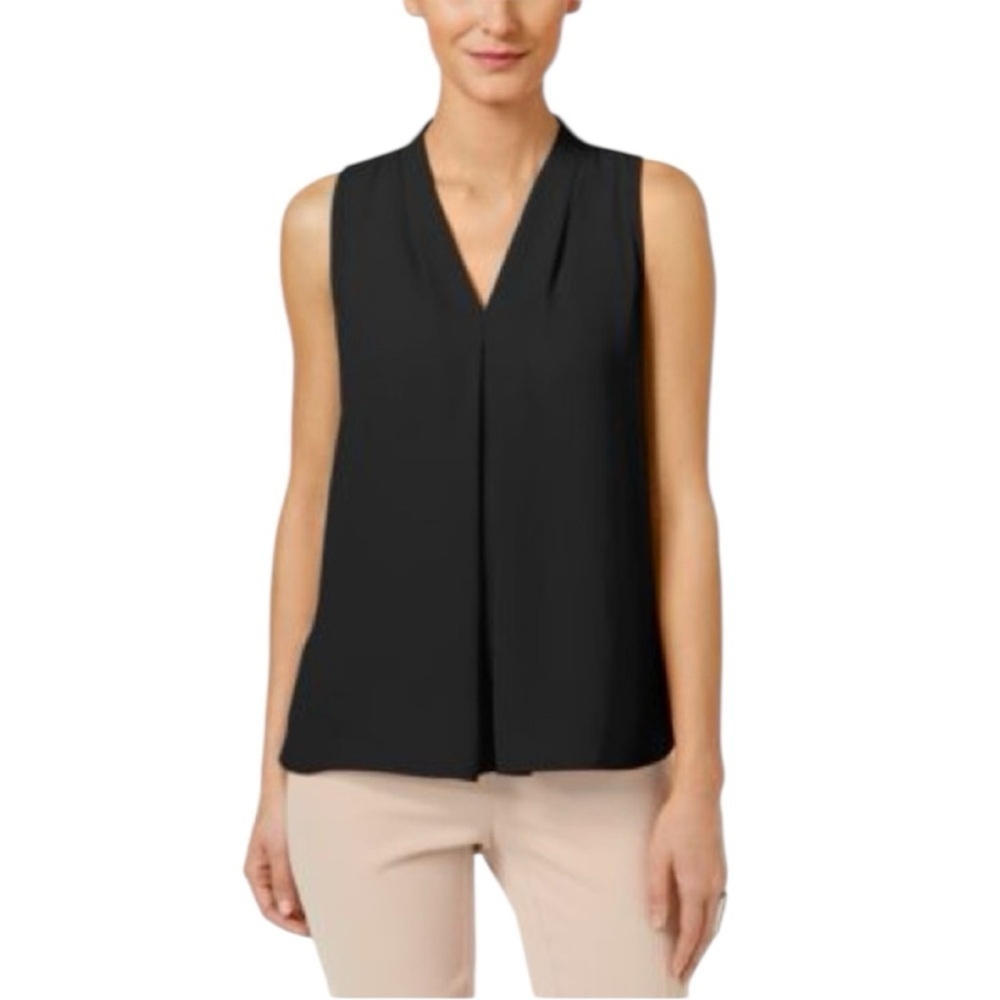 ❤️ VINCE CAMUTO Inverted-Pleat Black Blouse Size XS
